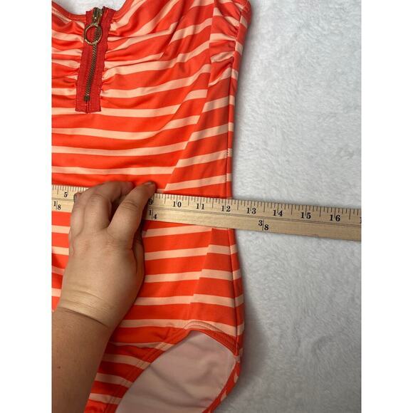 Michael Michael Kors Coral Striped Strapless ZipUp One Piece Swim Sz 8 Hamptons - Picture 9 of 10